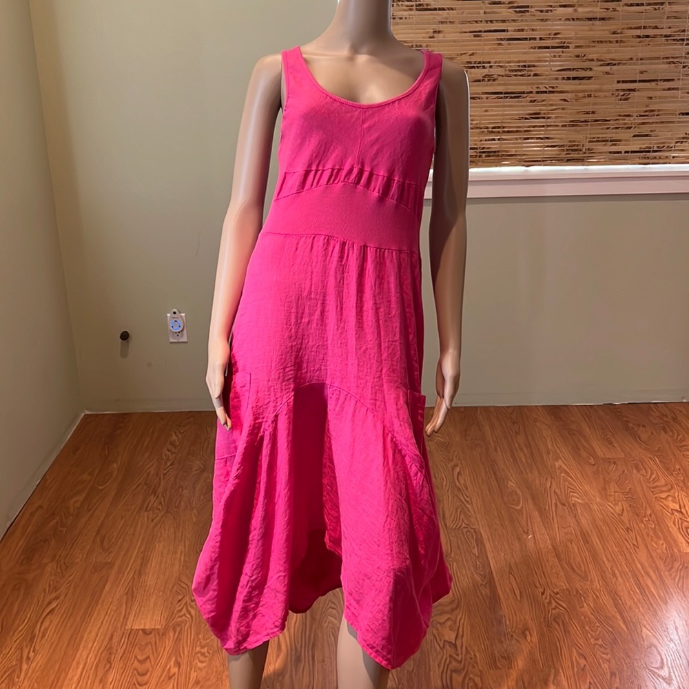 Bellissima Made In Italy Pink Fuschia Tank Dress With Pockets Size L/XL